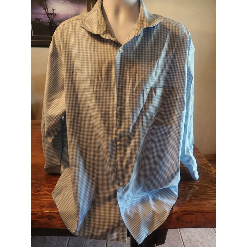 Pronto Uomo Men's Blue Plaid Cotton Dress Shirt Size 19 34/35 Long Sleeve Button